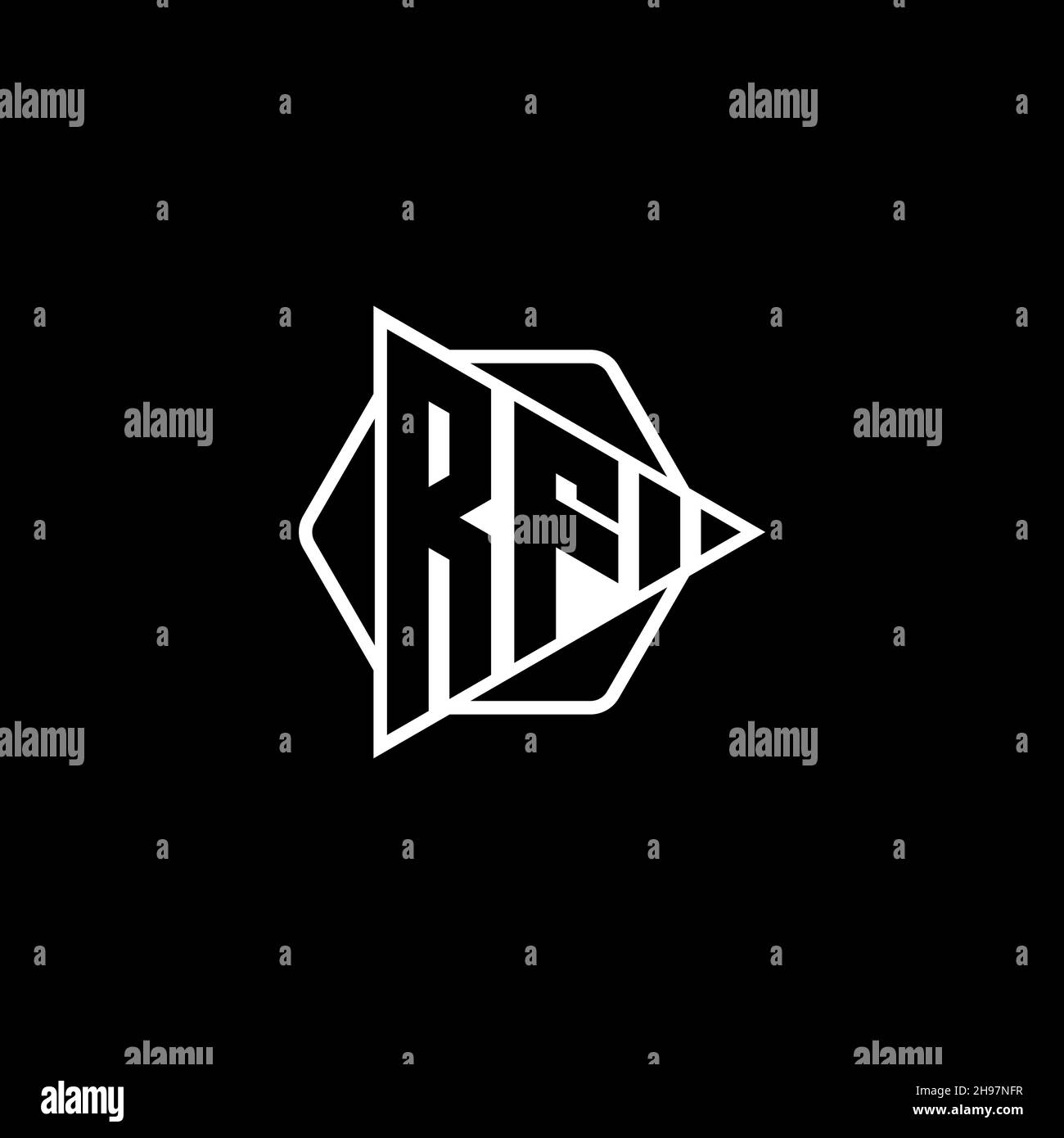 RF Monogram logo letter with triangle play button shape hexagonal rounded. Triangle circle monogram logo, triangle shield logo letter. Stock Vector
