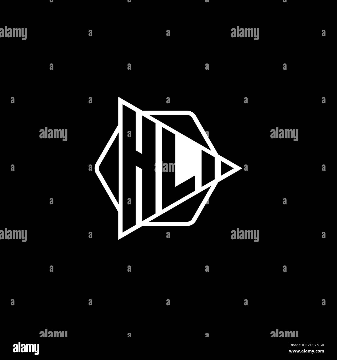 HL Monogram logo letter with triangle play button shape hexagonal rounded. Triangle circle monogram logo, triangle shield logo letter. Stock Vector