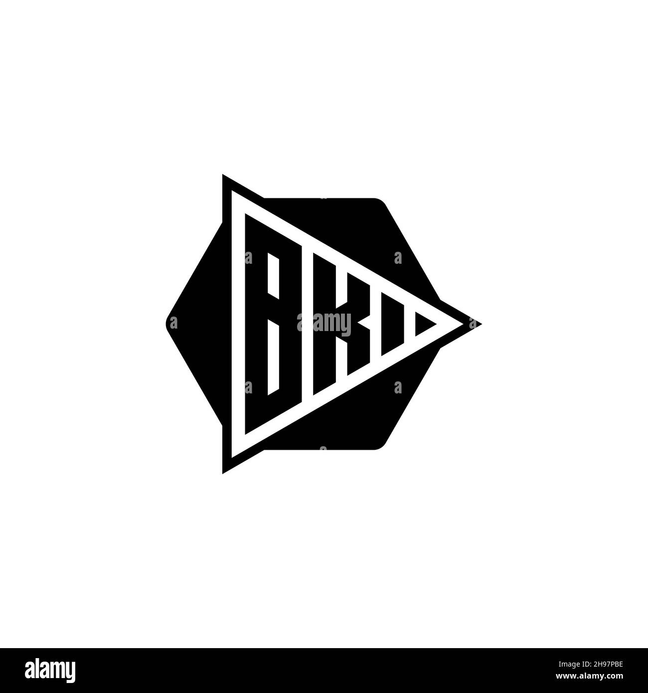 BK Monogram logo letter with triangle play button shape hexagonal rounded. Triangle circle monogram logo, triangle shield logo letter. Stock Vector