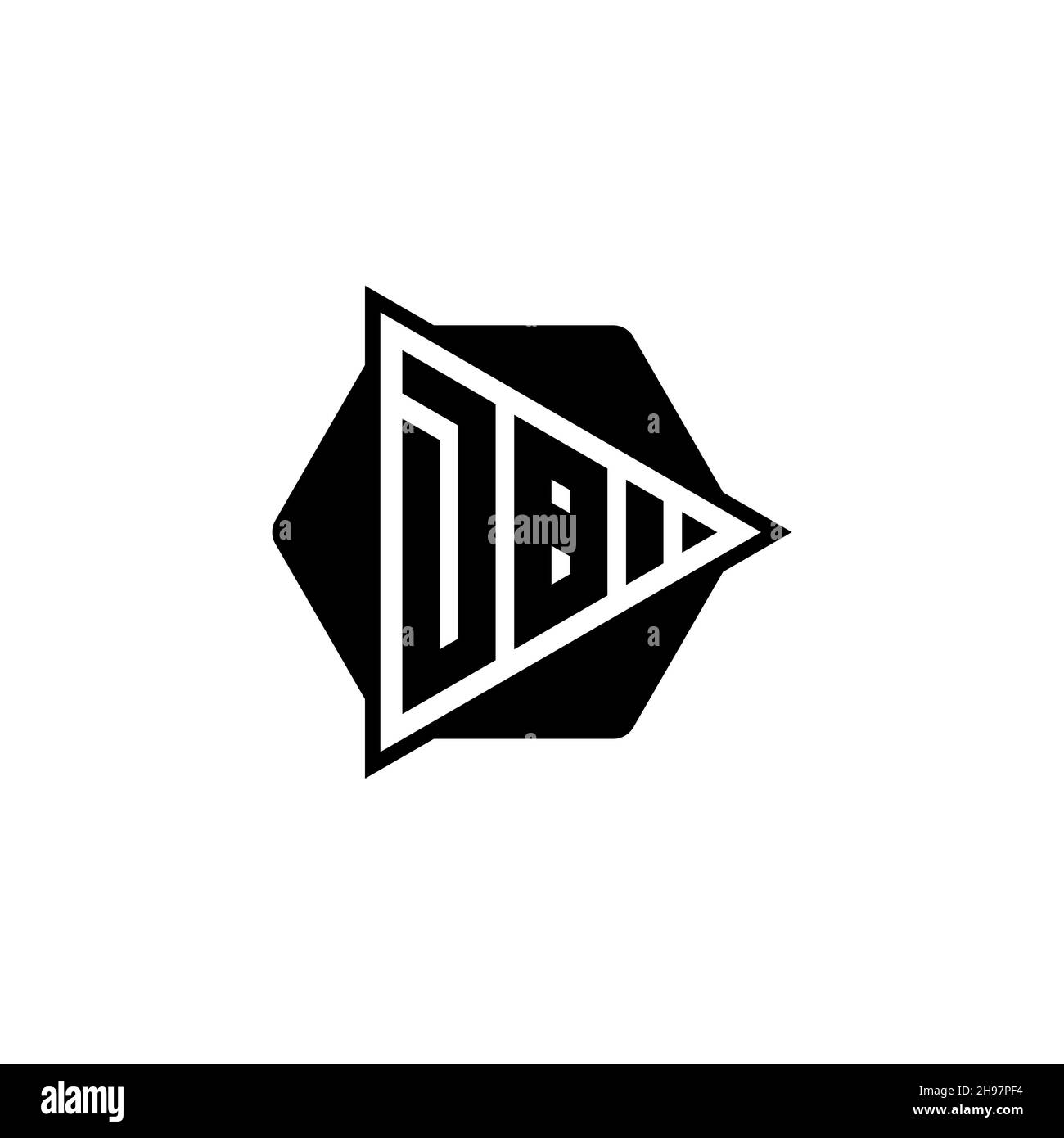 DB Monogram logo letter with triangle play button shape hexagonal rounded. Triangle circle monogram logo, triangle shield logo letter. Stock Vector