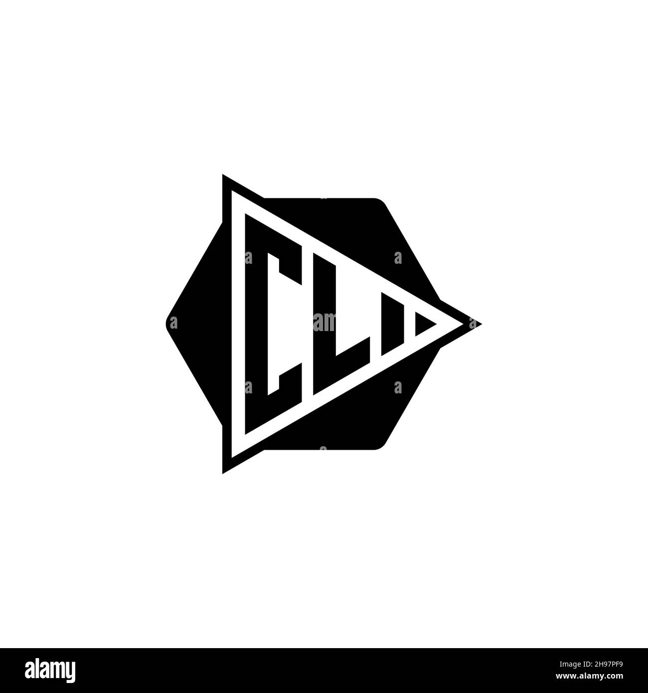 CL Monogram logo letter with triangle play button shape hexagonal rounded. Triangle circle monogram logo, triangle shield logo letter. Stock Vector