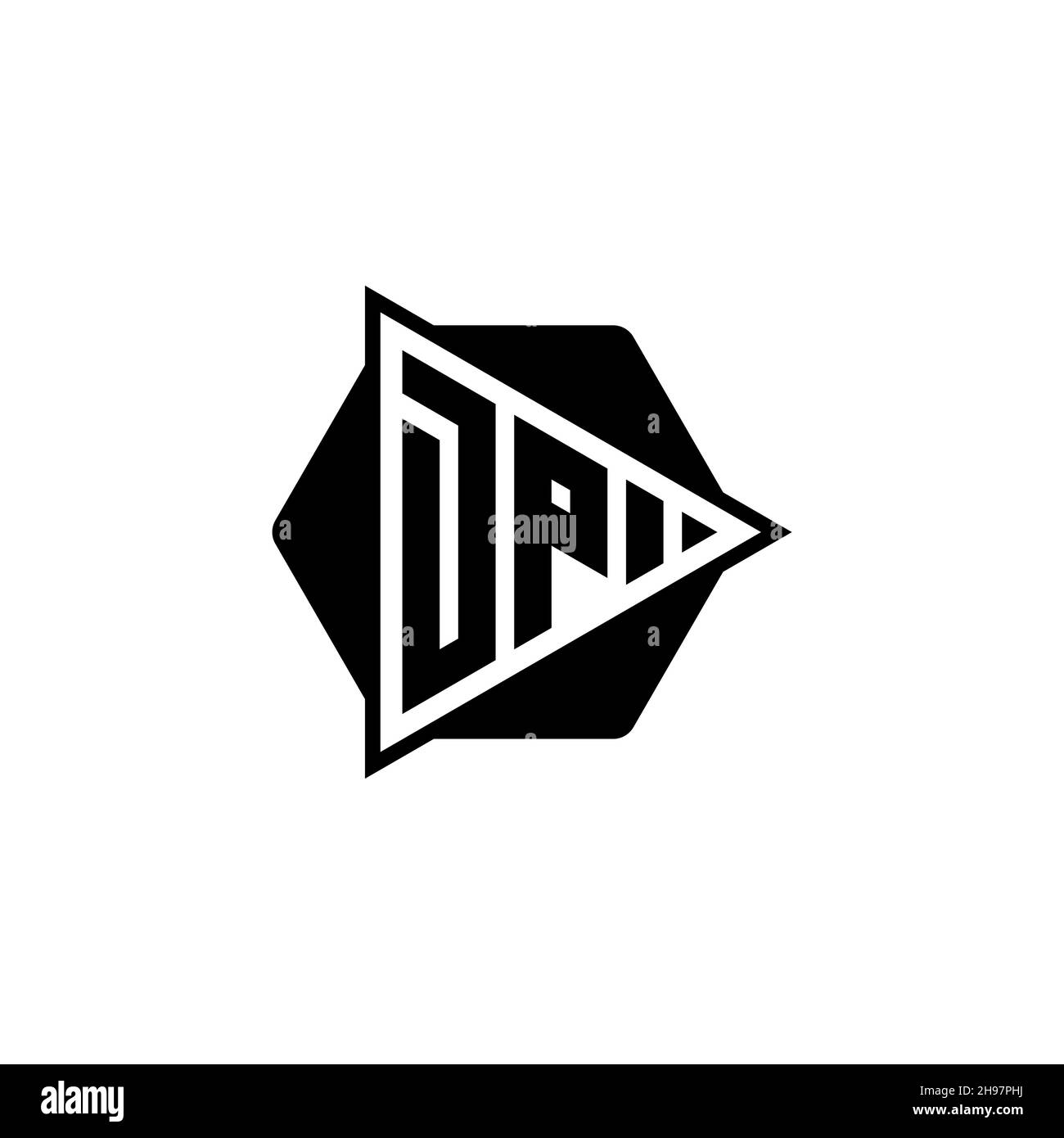 DP Monogram logo letter with triangle play button shape hexagonal rounded. Triangle circle monogram logo, triangle shield logo letter. Stock Vector