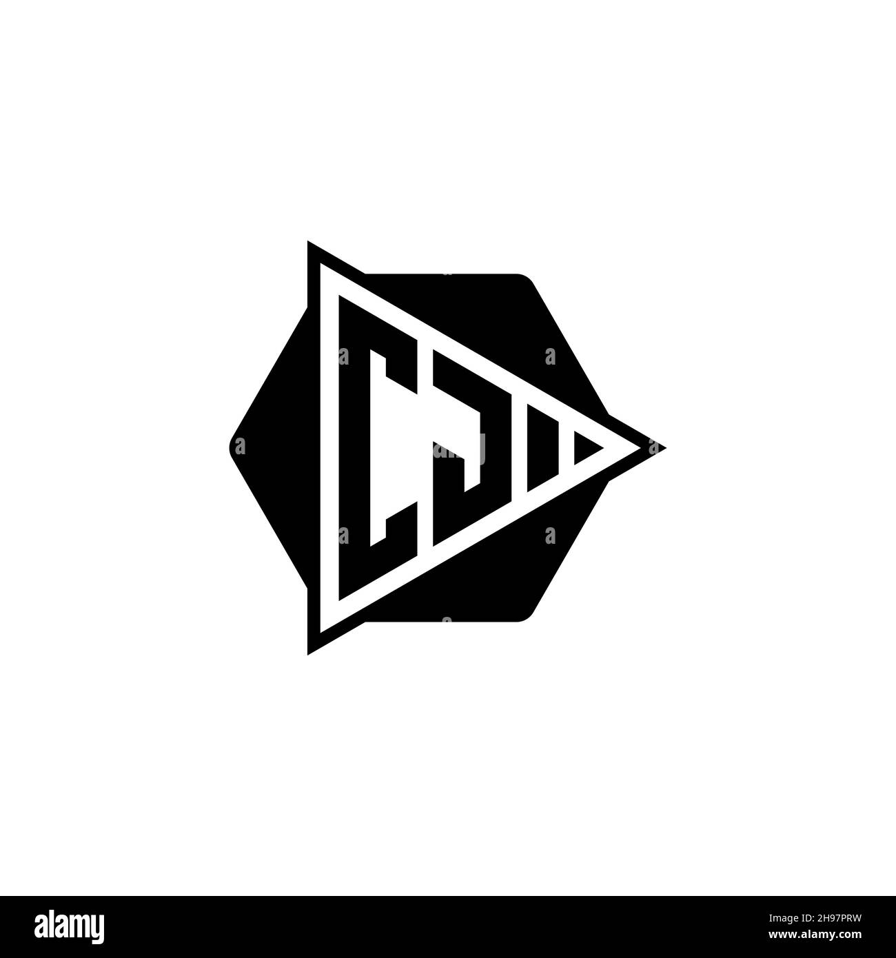 CJ Monogram logo letter with triangle play button shape hexagonal rounded. Triangle circle monogram logo, triangle shield logo letter. Stock Vector
