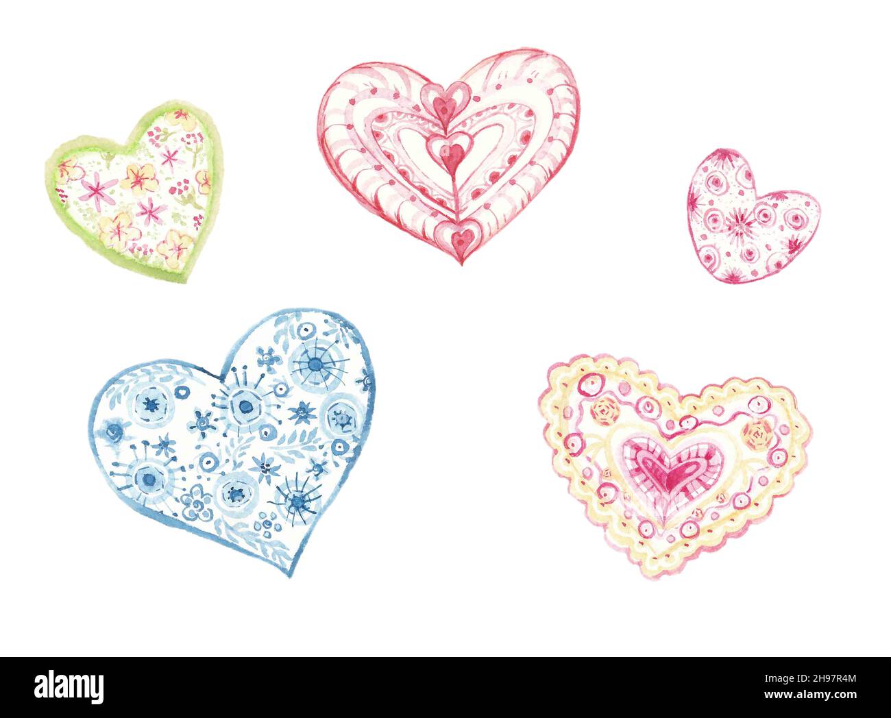 watercolor hearts on white background. set of 5 hearts Stock Photo - Alamy