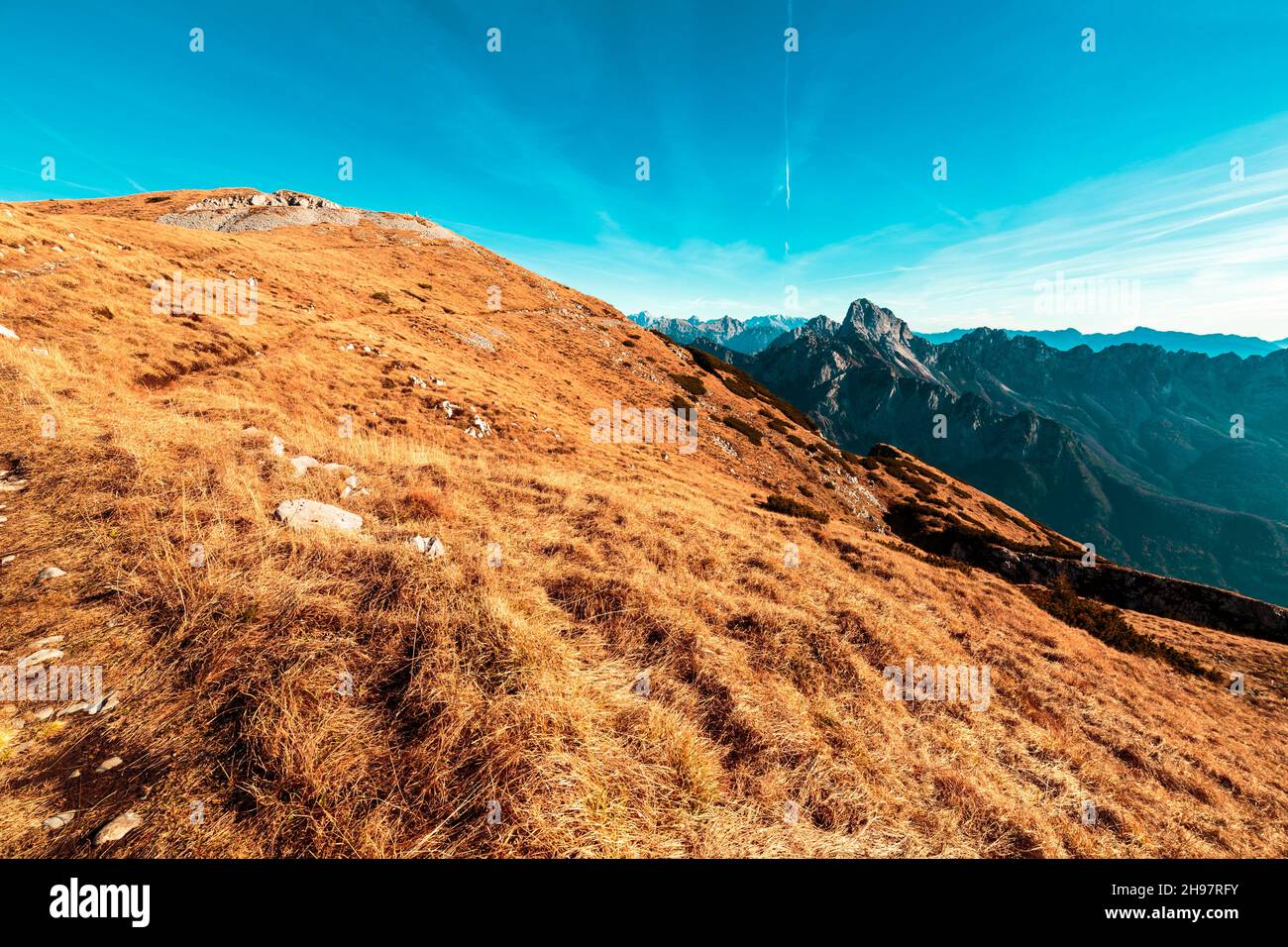 Sunny day in the carnic alps during a colorful autumn Stock Photo - Alamy