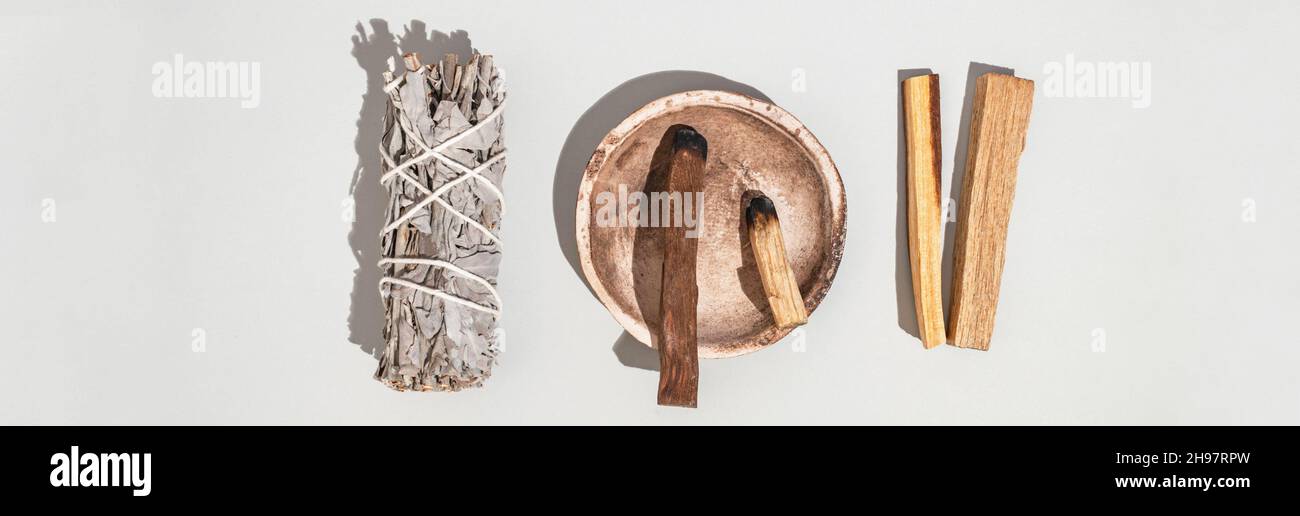 Items for spiritual cleansing sage bundle, palo santo incense sticks