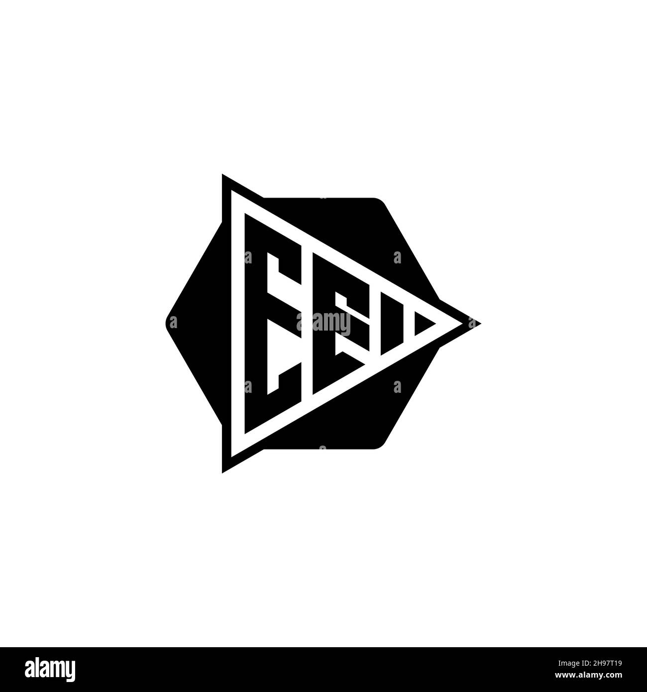 EE Monogram logo letter with triangle play button shape hexagonal rounded. Triangle circle monogram logo, triangle shield logo letter. Stock Vector