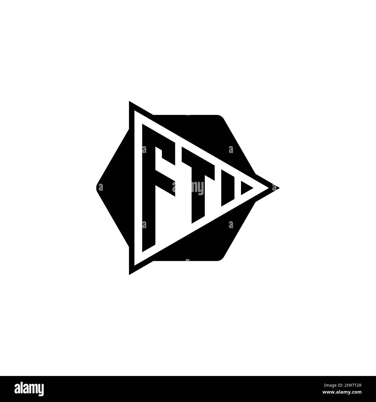 FT Monogram logo letter with triangle play button shape hexagonal rounded. Triangle circle monogram logo, triangle shield logo letter. Stock Vector