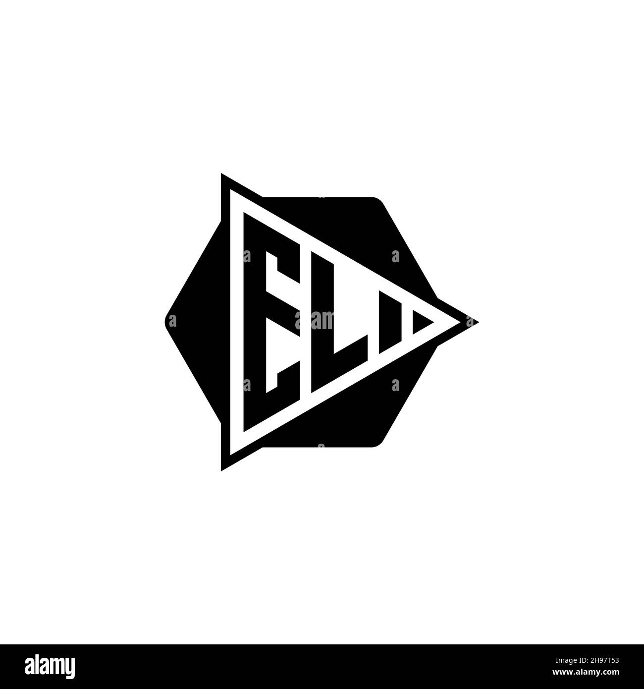 EL Monogram logo letter with triangle play button shape hexagonal rounded. Triangle circle monogram logo, triangle shield logo letter. Stock Vector