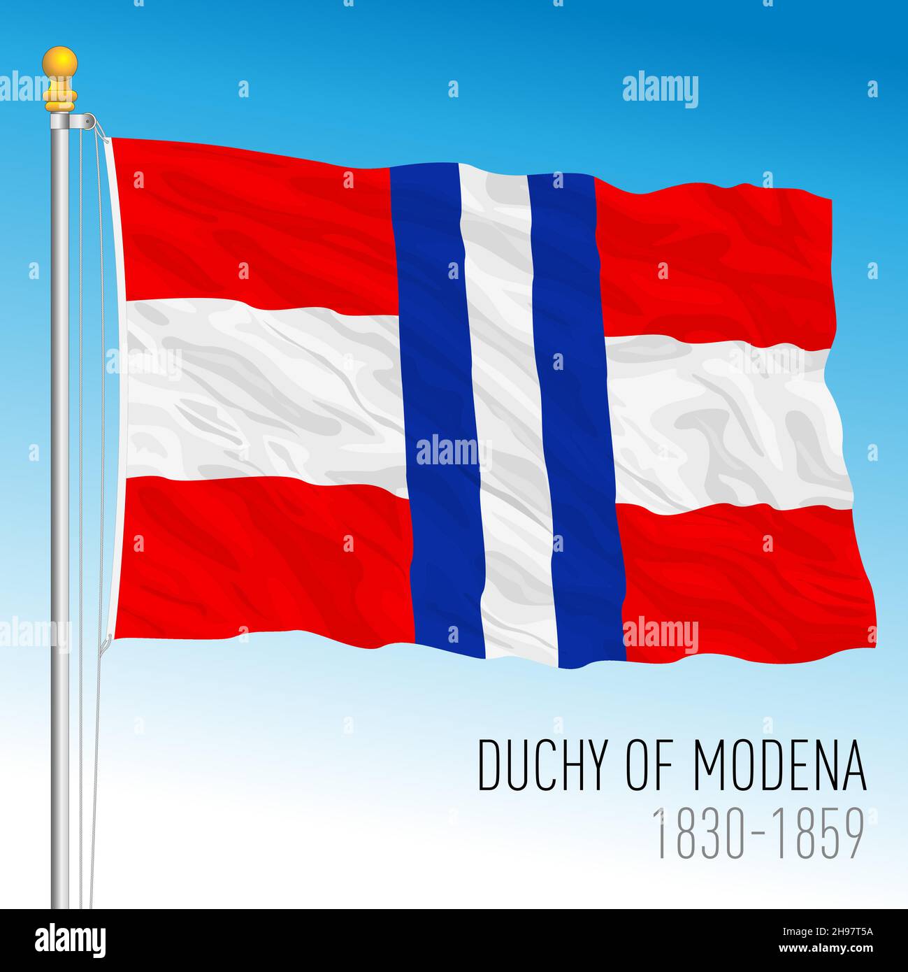 Duchy of Modena historical naval flag, 1830 - 1859, Italy, vector illustration Stock Vector
