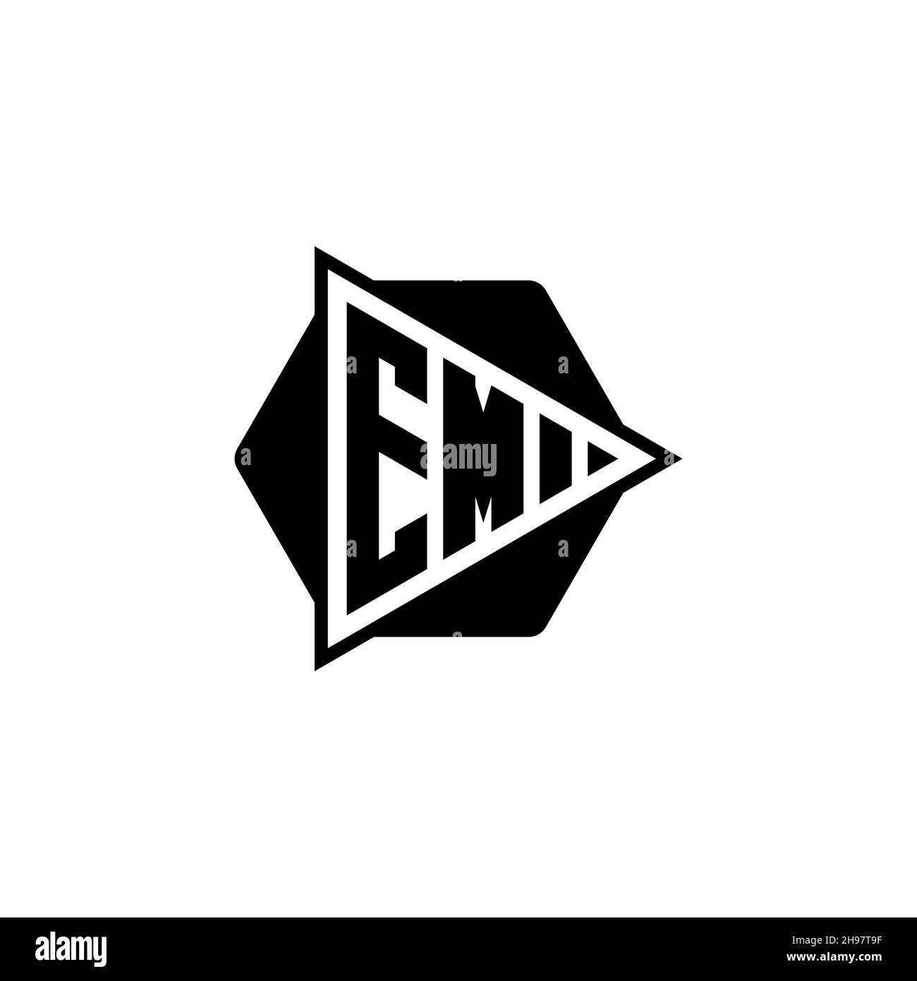 EM Monogram logo letter with triangle play button shape hexagonal rounded. Triangle circle monogram logo, triangle shield logo letter. Stock Vector