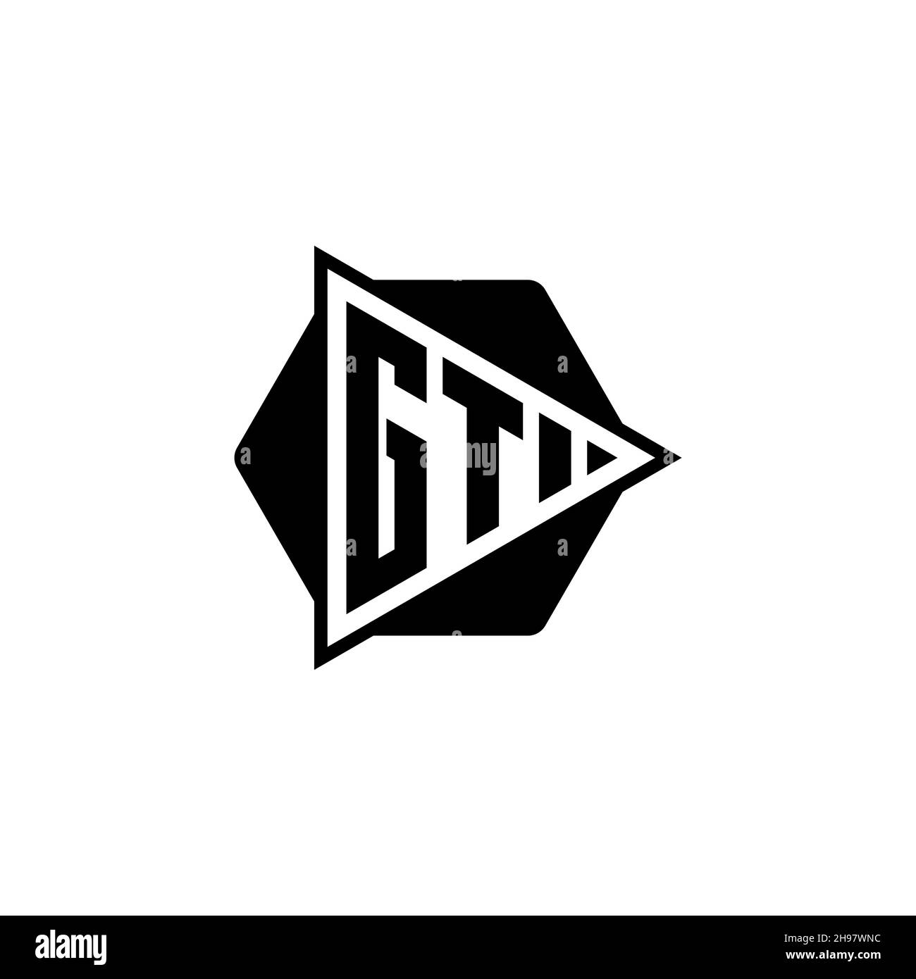 GT Monogram logo letter with triangle play button shape hexagonal rounded. Triangle circle monogram logo, triangle shield logo letter. Stock Vector