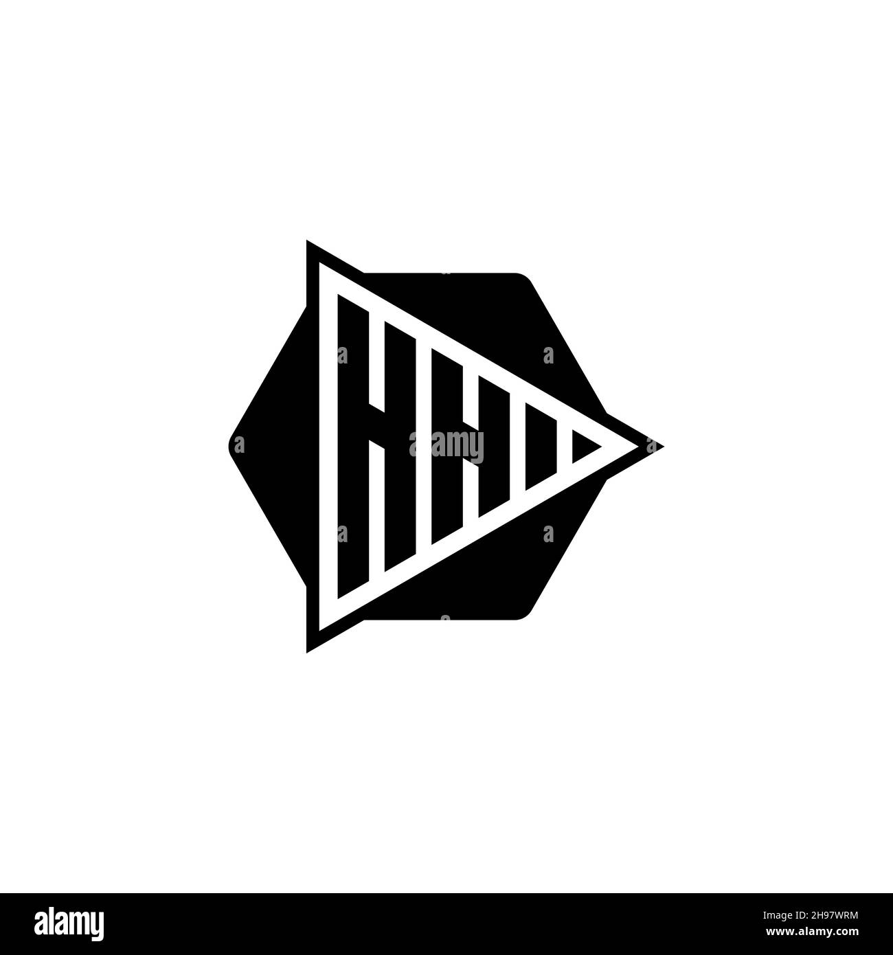 HH Monogram logo letter with triangle play button shape hexagonal rounded. Triangle circle monogram logo, triangle shield logo letter. Stock Vector