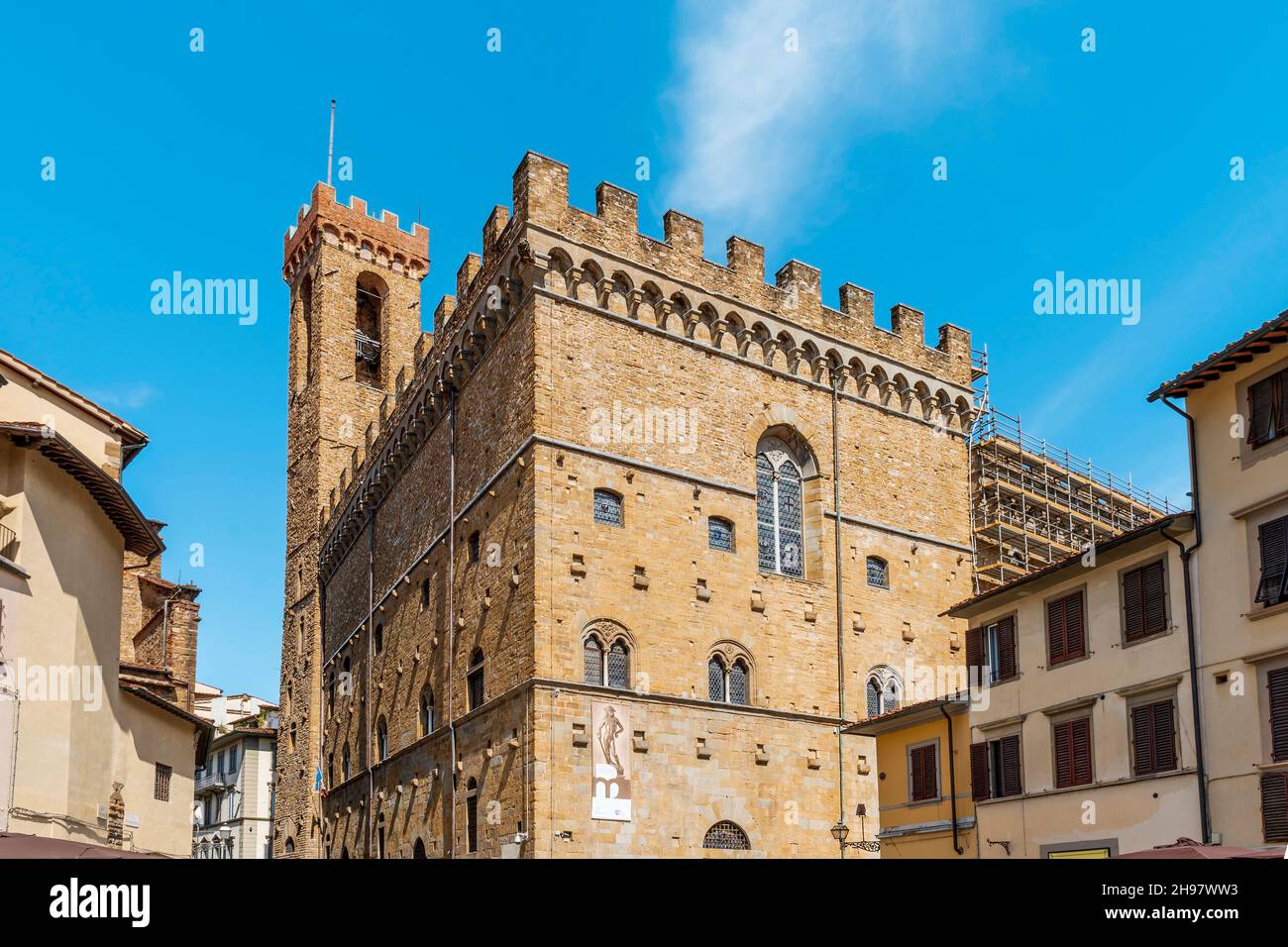 The Bargello palace, built in the 13th century as house of the Podestà, then barrack and prison, now a museum focused on Renaissance art, in Florence, Stock Photo