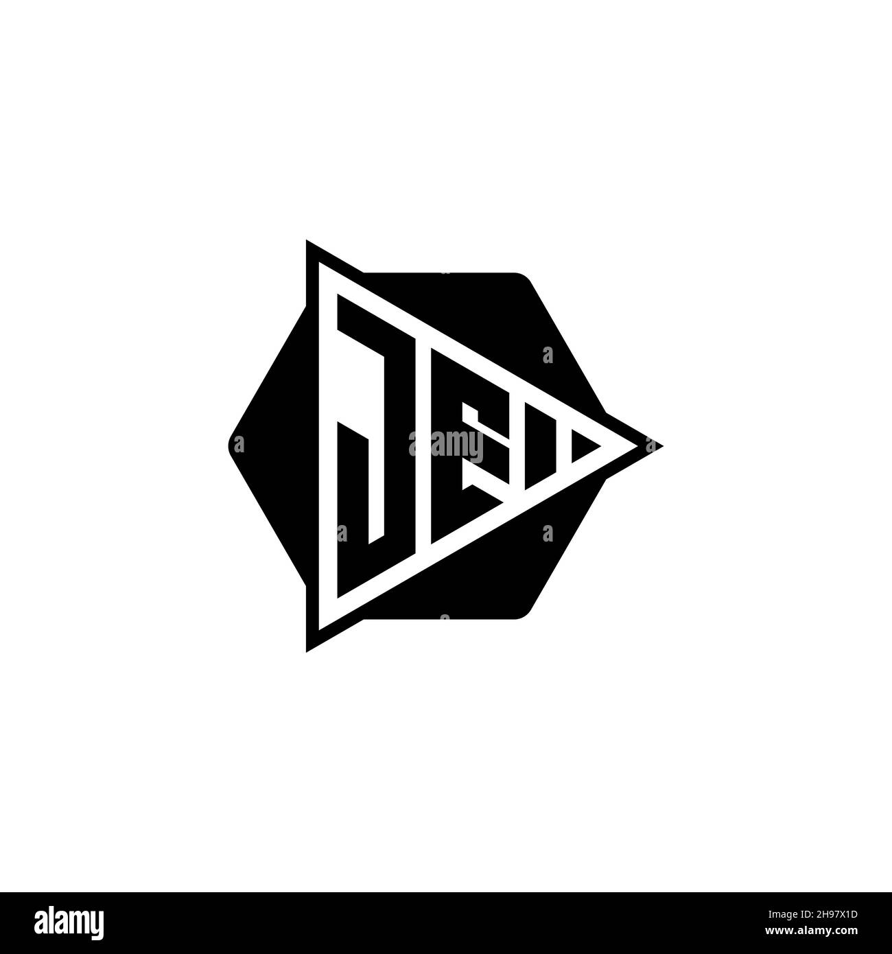 JE Monogram logo letter with triangle play button shape hexagonal rounded. Triangle circle monogram logo, triangle shield logo letter. Stock Vector
