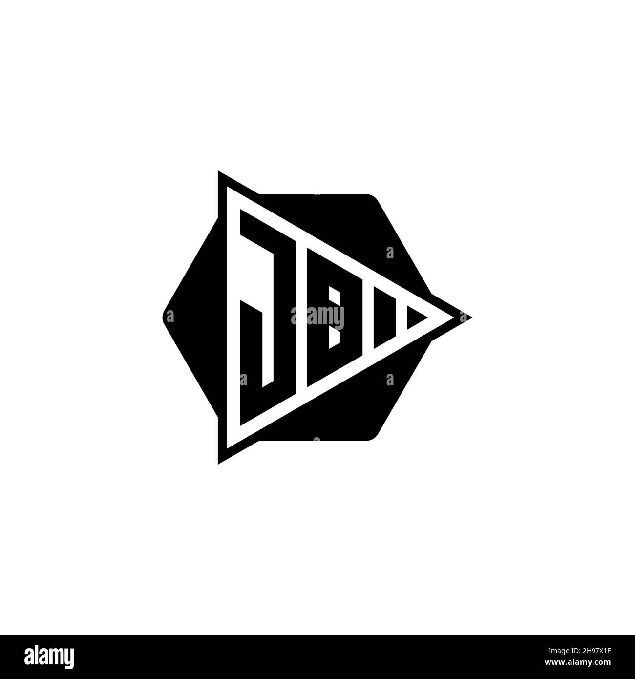 JB Monogram logo letter with triangle play button shape hexagonal rounded. Triangle circle monogram logo, triangle shield logo letter. Stock Vector
