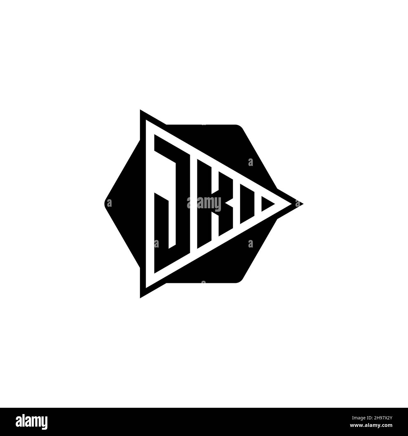 JK Monogram logo letter with triangle play button shape hexagonal rounded. Triangle circle monogram logo, triangle shield logo letter. Stock Vector
