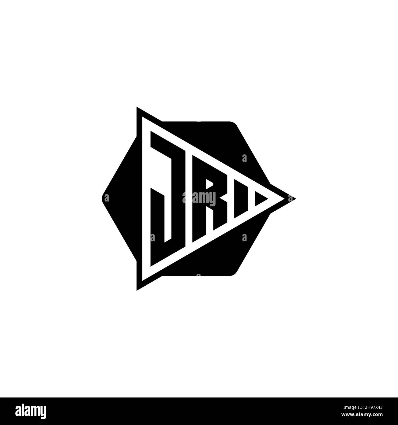 JR Monogram logo letter with triangle play button shape hexagonal rounded. Triangle circle monogram logo, triangle shield logo letter. Stock Vector