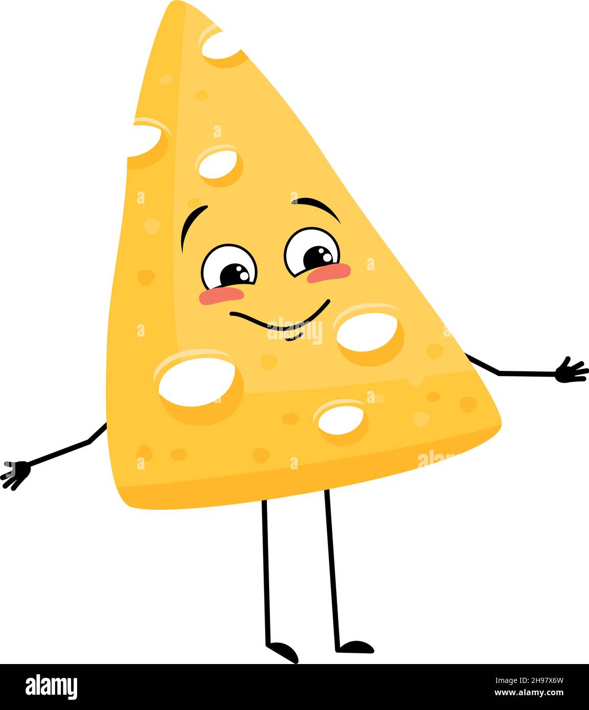Cute cheese character with joyful emotions, happy face, smile, eyes