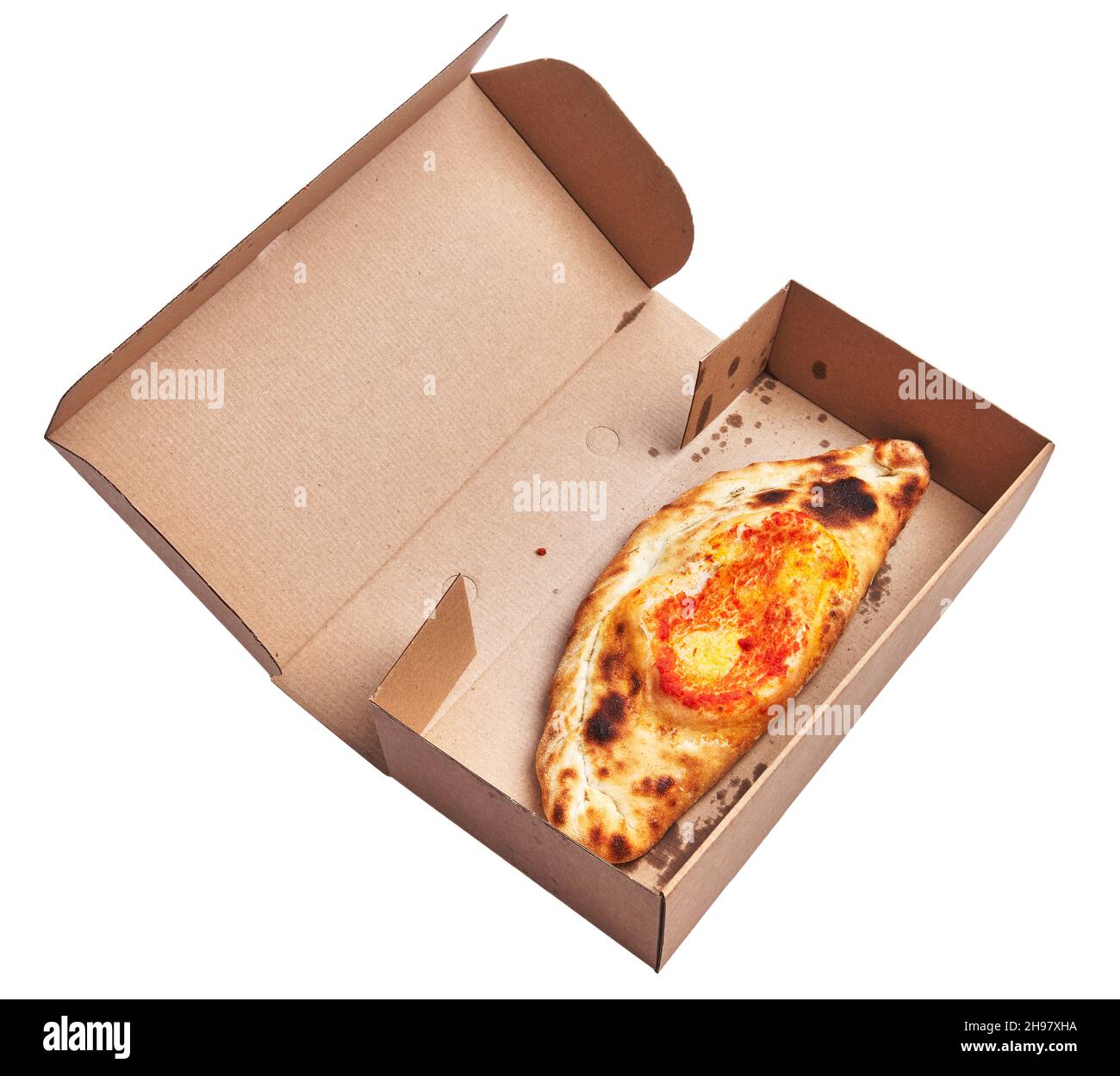 Single calzone italian pizza on delivery box isolated over white background  Stock Photo - Alamy