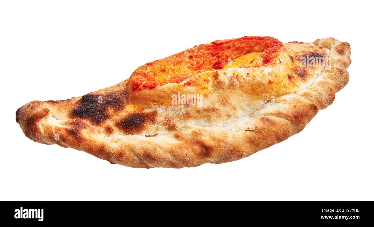 Single calzone italian pizza isolated over white background Stock Photo