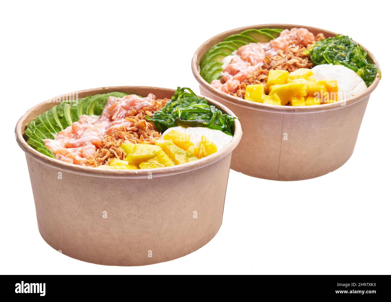 Two poke bowls isolated over white background Stock Photo - Alamy