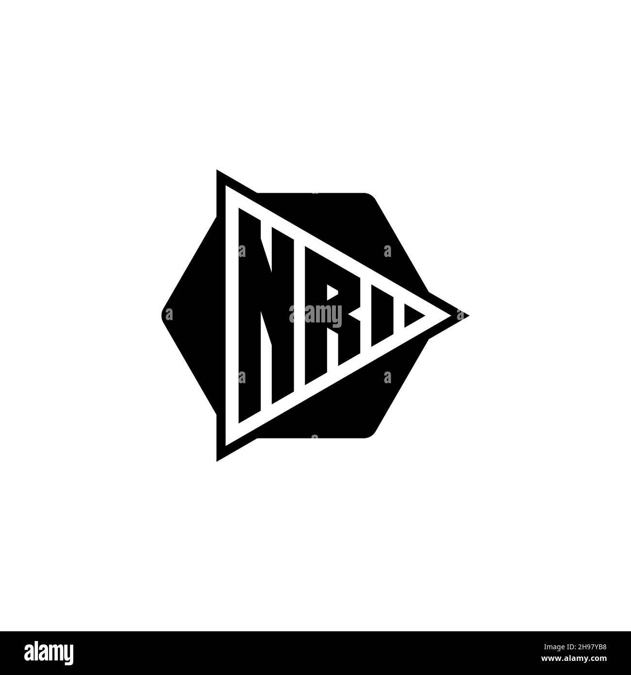 NR Monogram logo letter with triangle play button shape hexagonal rounded. Triangle circle monogram logo, triangle shield logo letter. Stock Vector