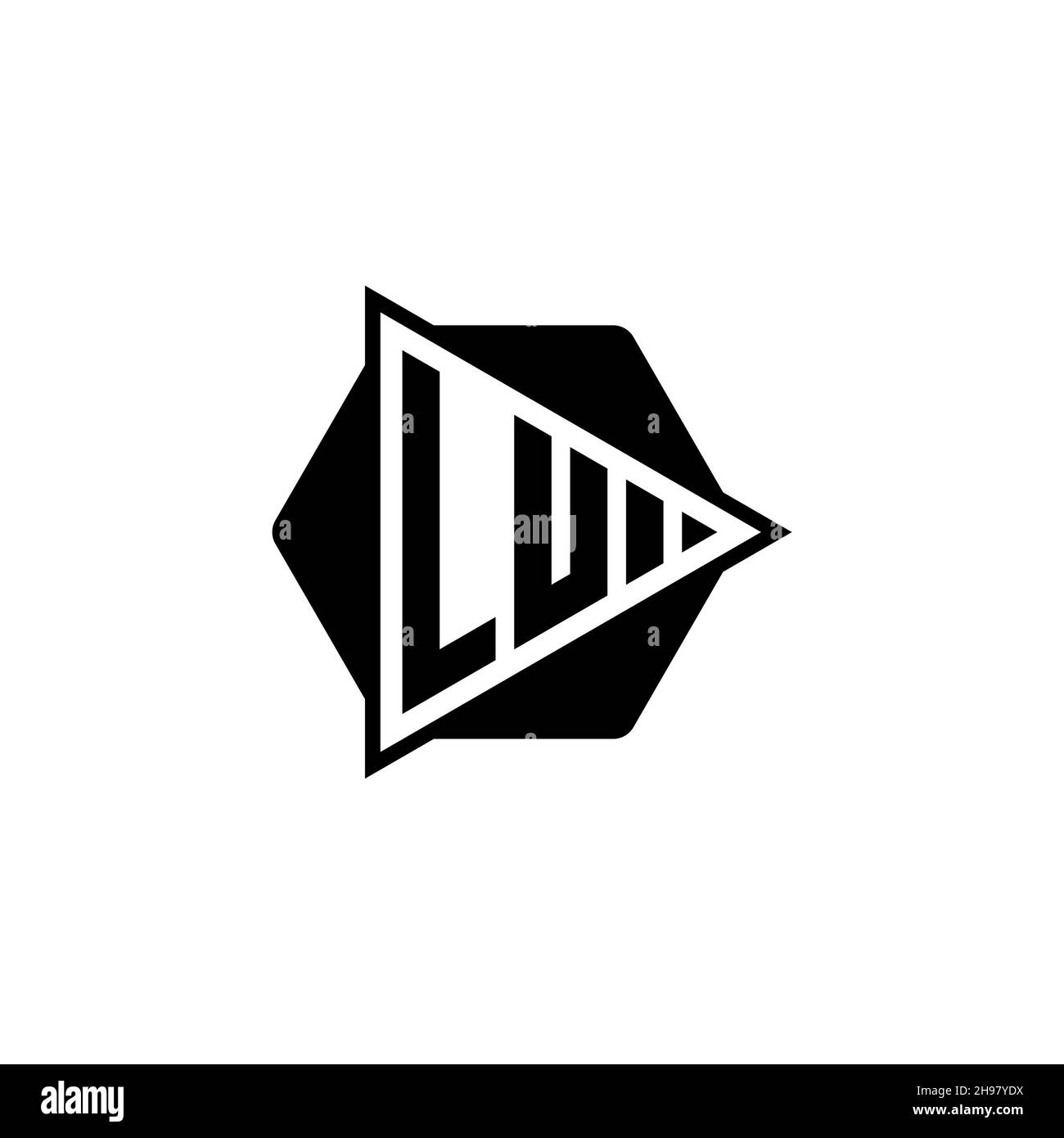 LU Monogram logo letter with triangle play button shape hexagonal rounded. Triangle circle monogram logo, triangle shield logo letter. Stock Vector