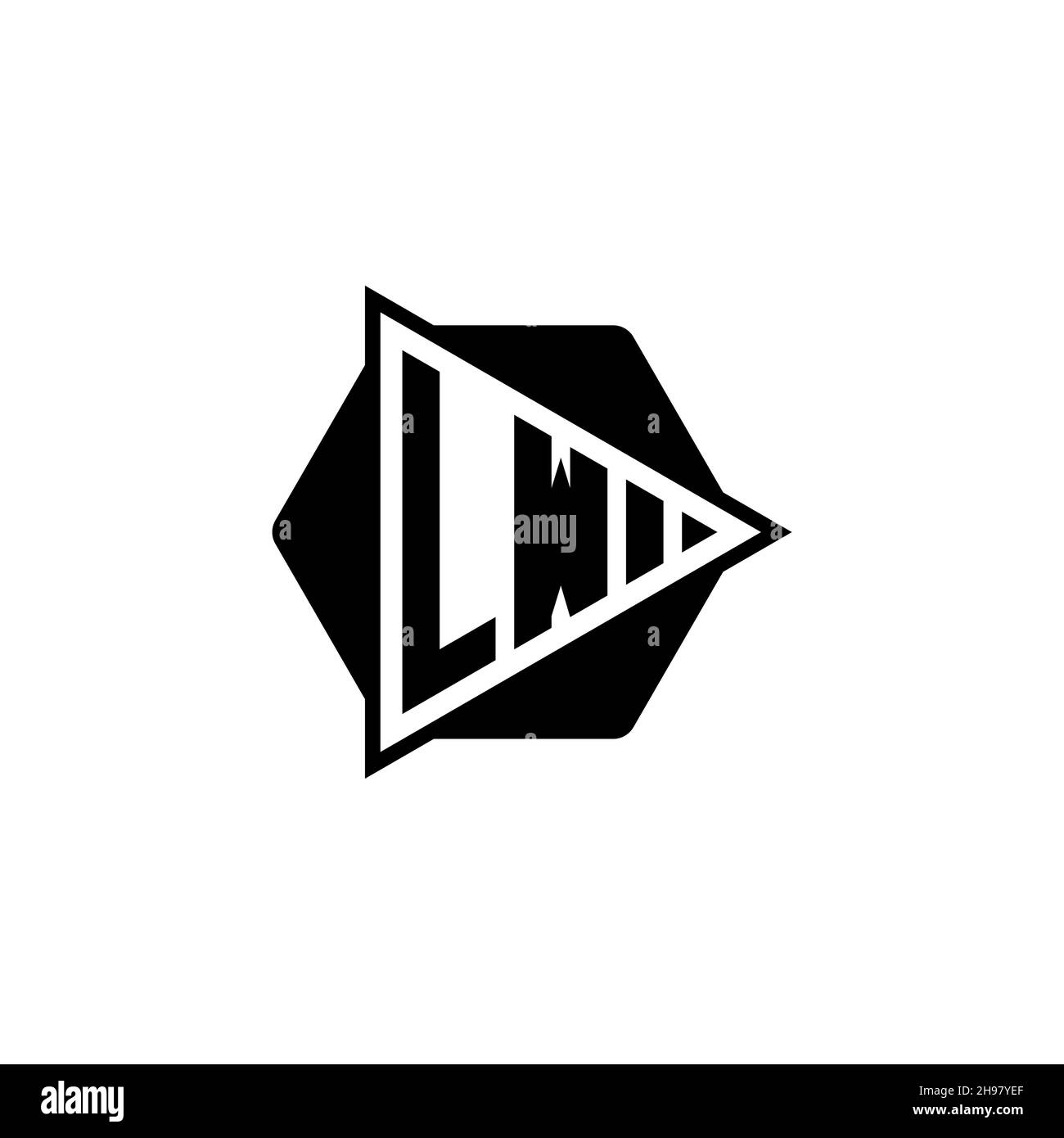 LW Monogram logo letter with triangle play button shape hexagonal rounded. Triangle circle monogram logo, triangle shield logo letter. Stock Vector