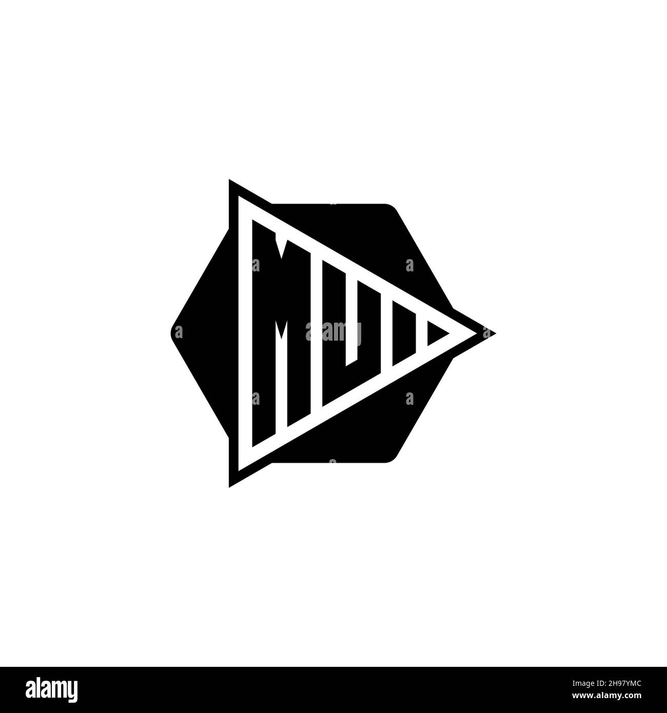 MU Monogram logo letter with triangle play button shape hexagonal rounded. Triangle circle monogram logo, triangle shield logo letter. Stock Vector