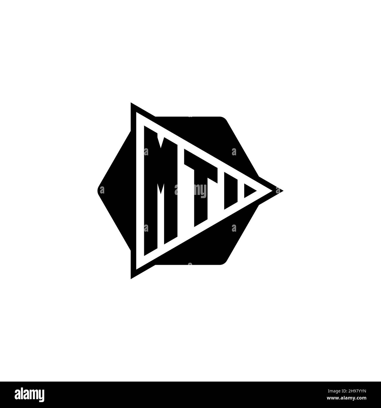 MT Monogram logo letter with triangle play button shape hexagonal rounded. Triangle circle monogram logo, triangle shield logo letter. Stock Vector