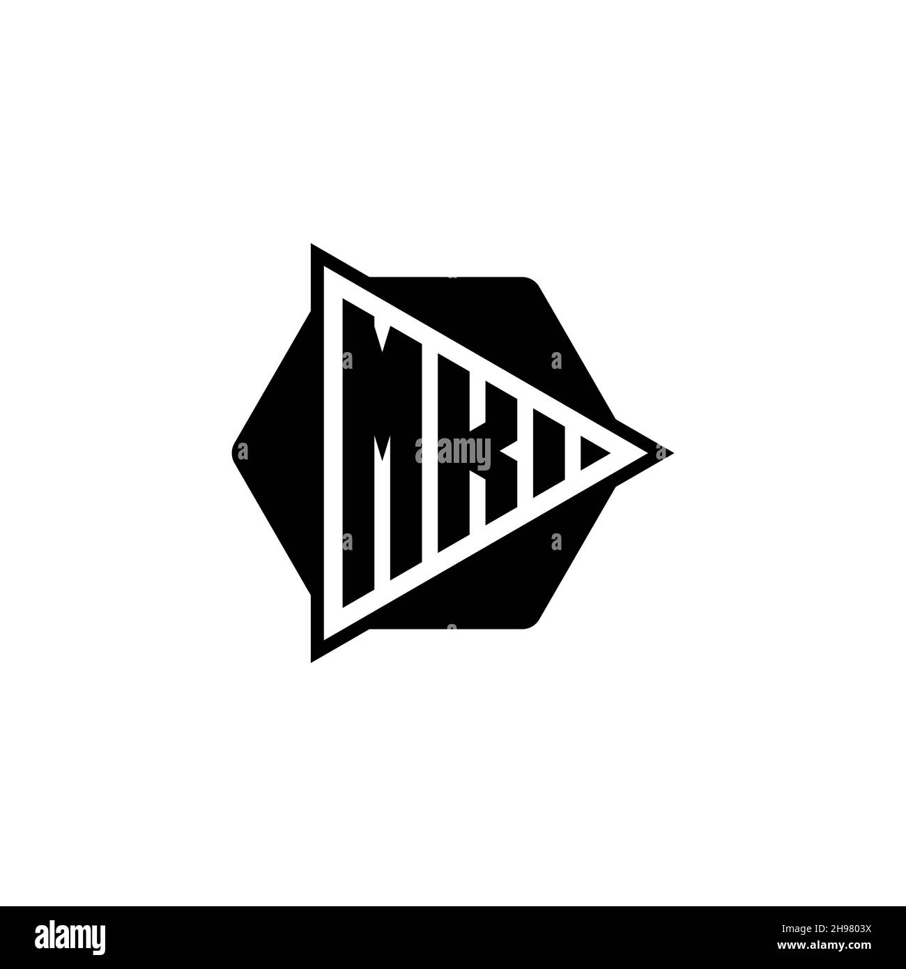 MK Monogram logo letter with triangle play button shape hexagonal rounded. Triangle circle monogram logo, triangle shield logo letter. Stock Vector