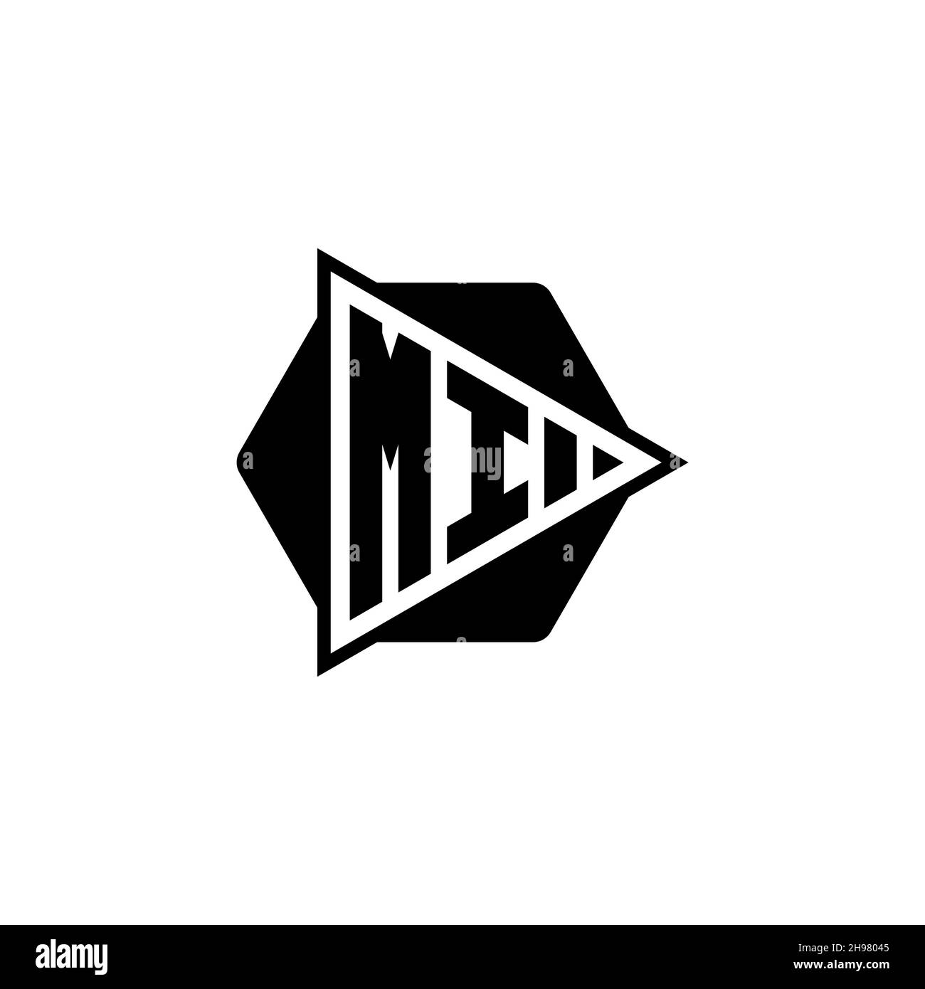MI Monogram logo letter with triangle play button shape hexagonal rounded. Triangle circle monogram logo, triangle shield logo letter. Stock Vector