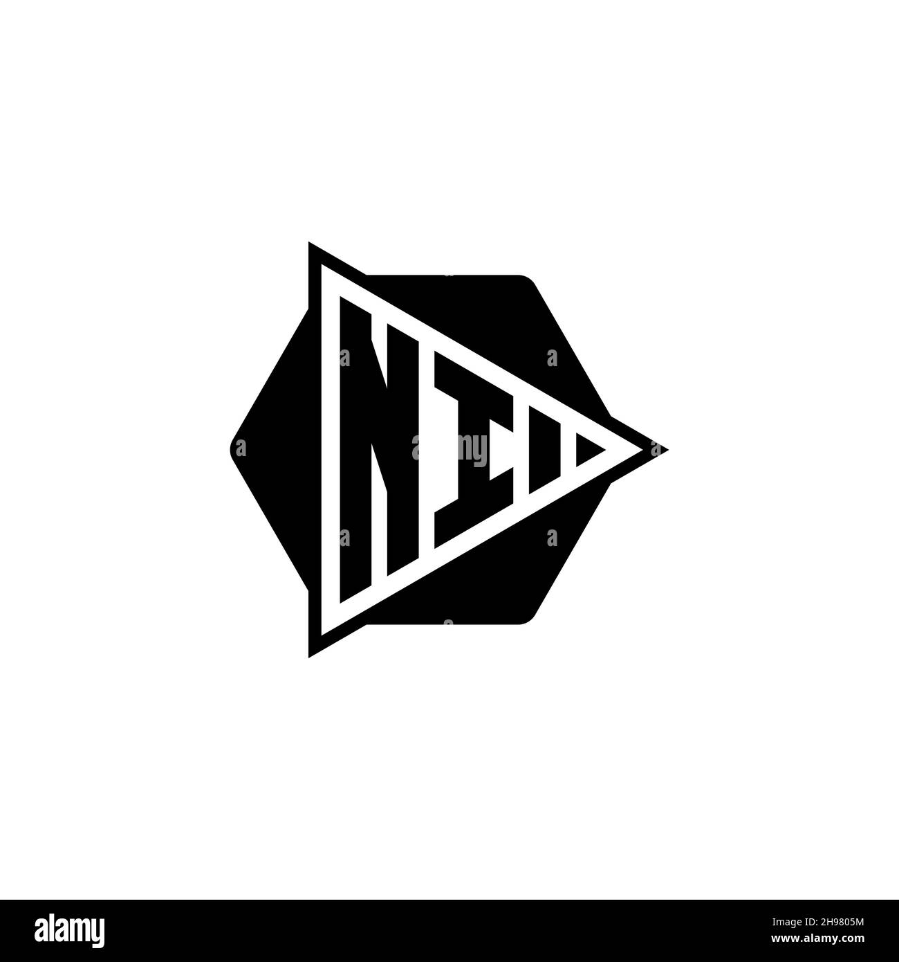 NI Monogram logo letter with triangle play button shape hexagonal rounded. Triangle circle monogram logo, triangle shield logo letter. Stock Vector
