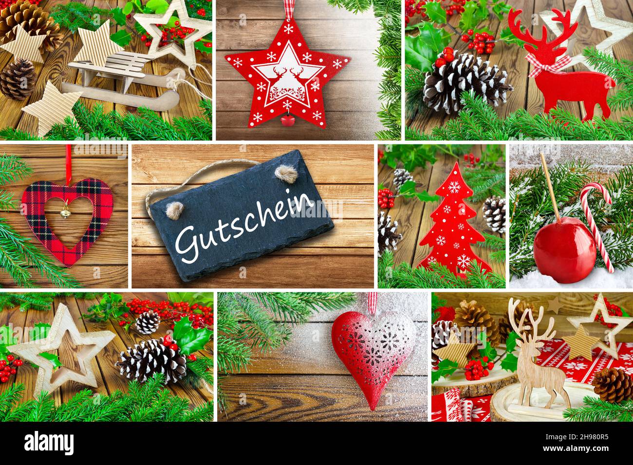 German Christmas Gift Voucher and country style decoration with