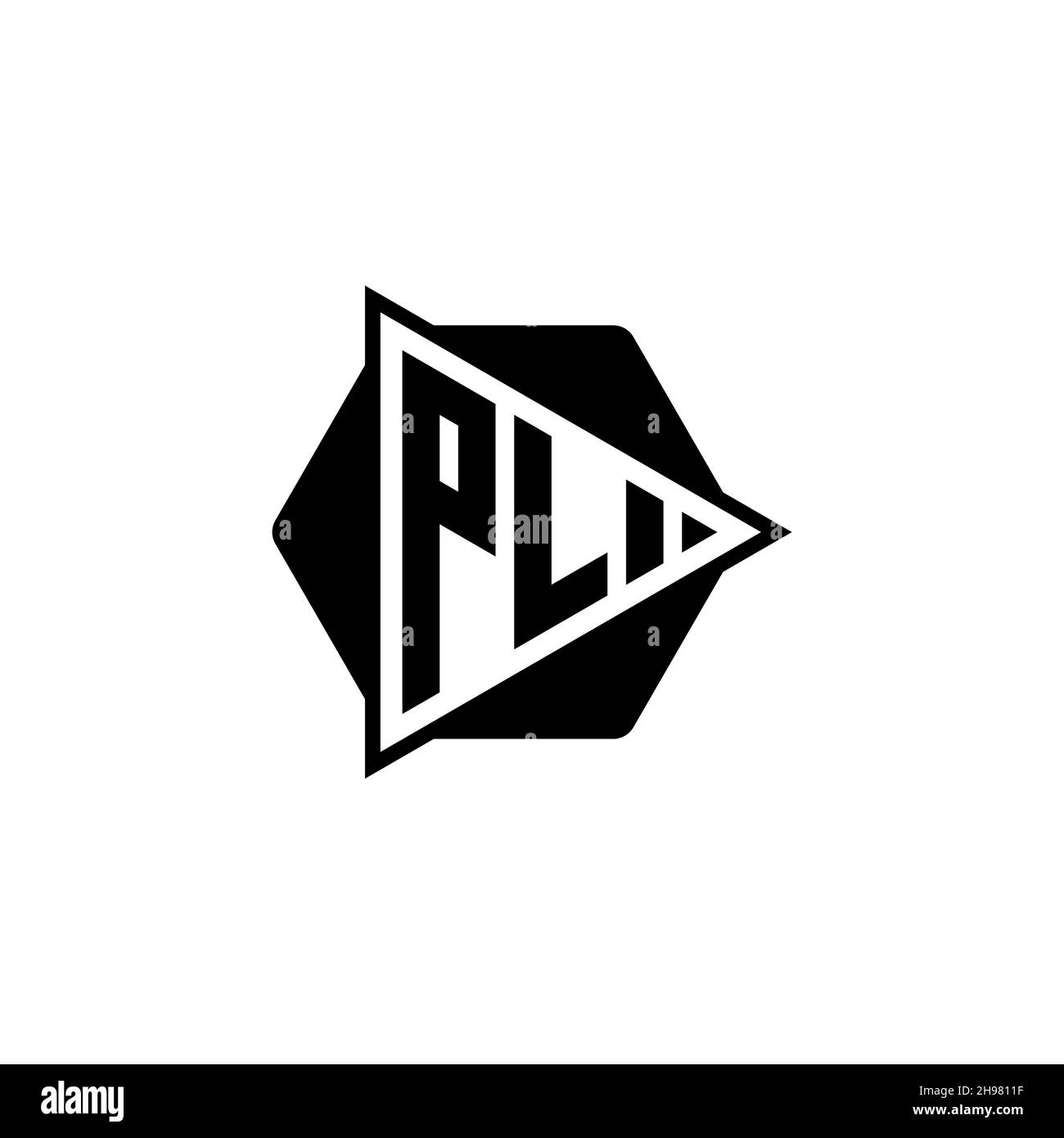 PL Monogram logo letter with triangle play button shape hexagonal rounded. Triangle circle monogram logo, triangle shield logo letter. Stock Vector