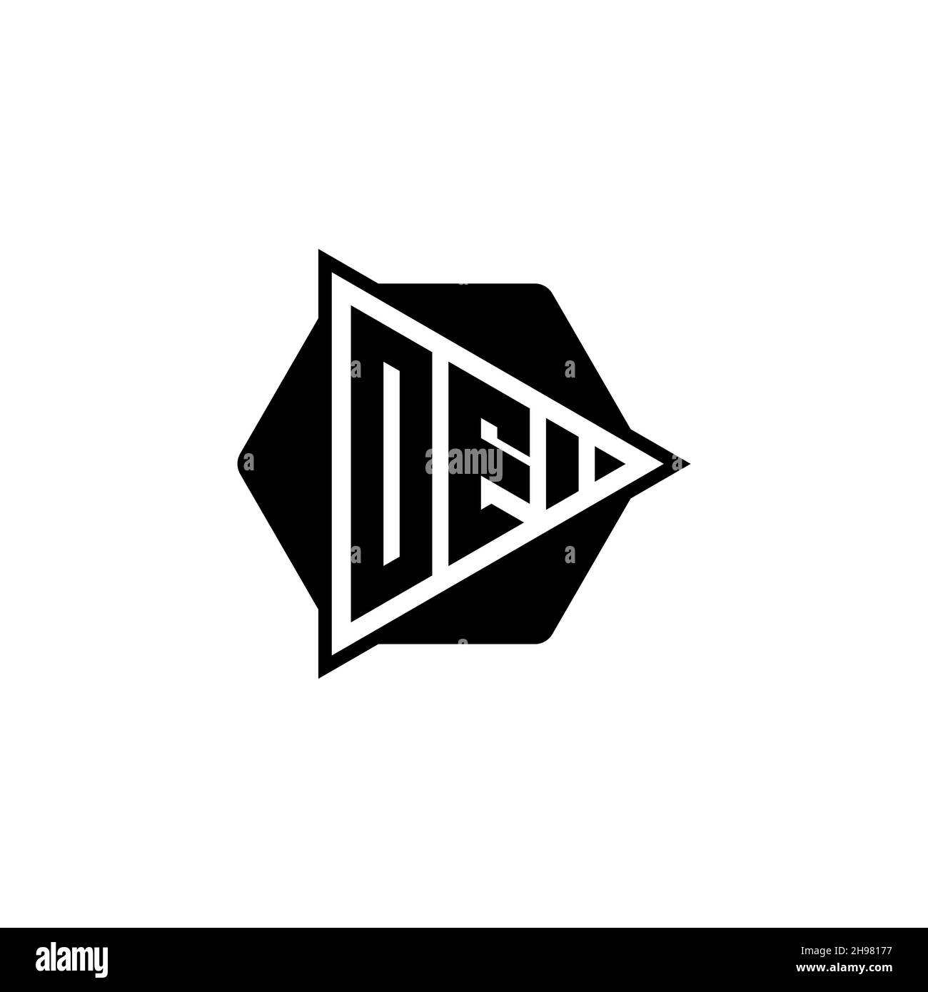 OE Monogram logo letter with triangle play button shape hexagonal rounded. Triangle circle monogram logo, triangle shield logo letter. Stock Vector