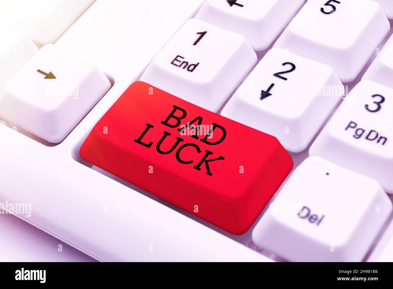 Text sign showing Bad Luck. Word Written on an unfortunate state resulting from unfavorable outcomes Mischance Entering Image Keyword And Description Stock Photo