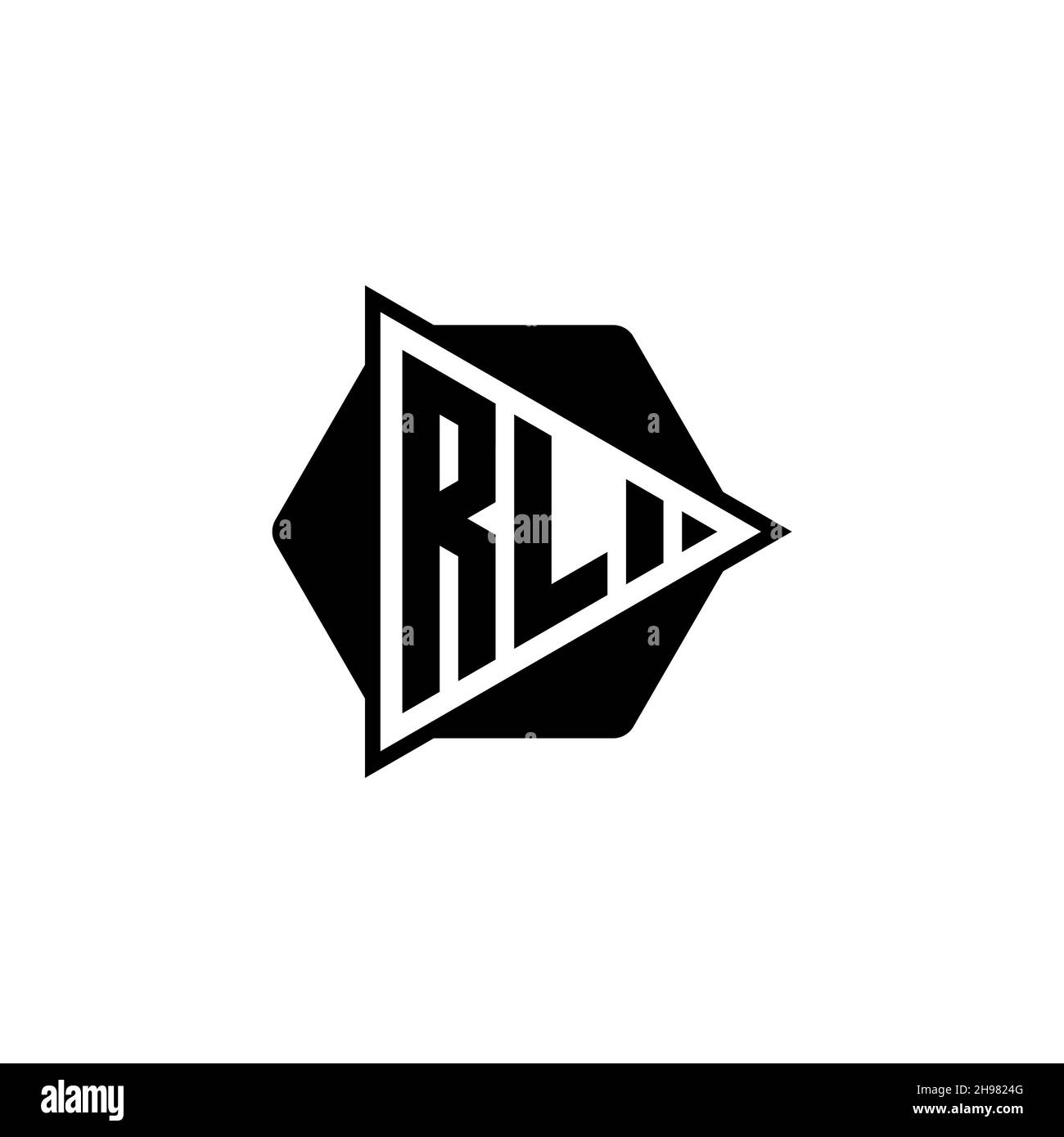 RL Monogram logo letter with triangle play button shape hexagonal rounded. Triangle circle monogram logo, triangle shield logo letter. Stock Vector