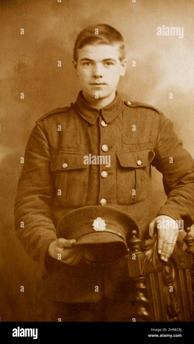 A First World War era picture of a British soldier, a Private in the King's Own Scottish Borderers. Stock Photo