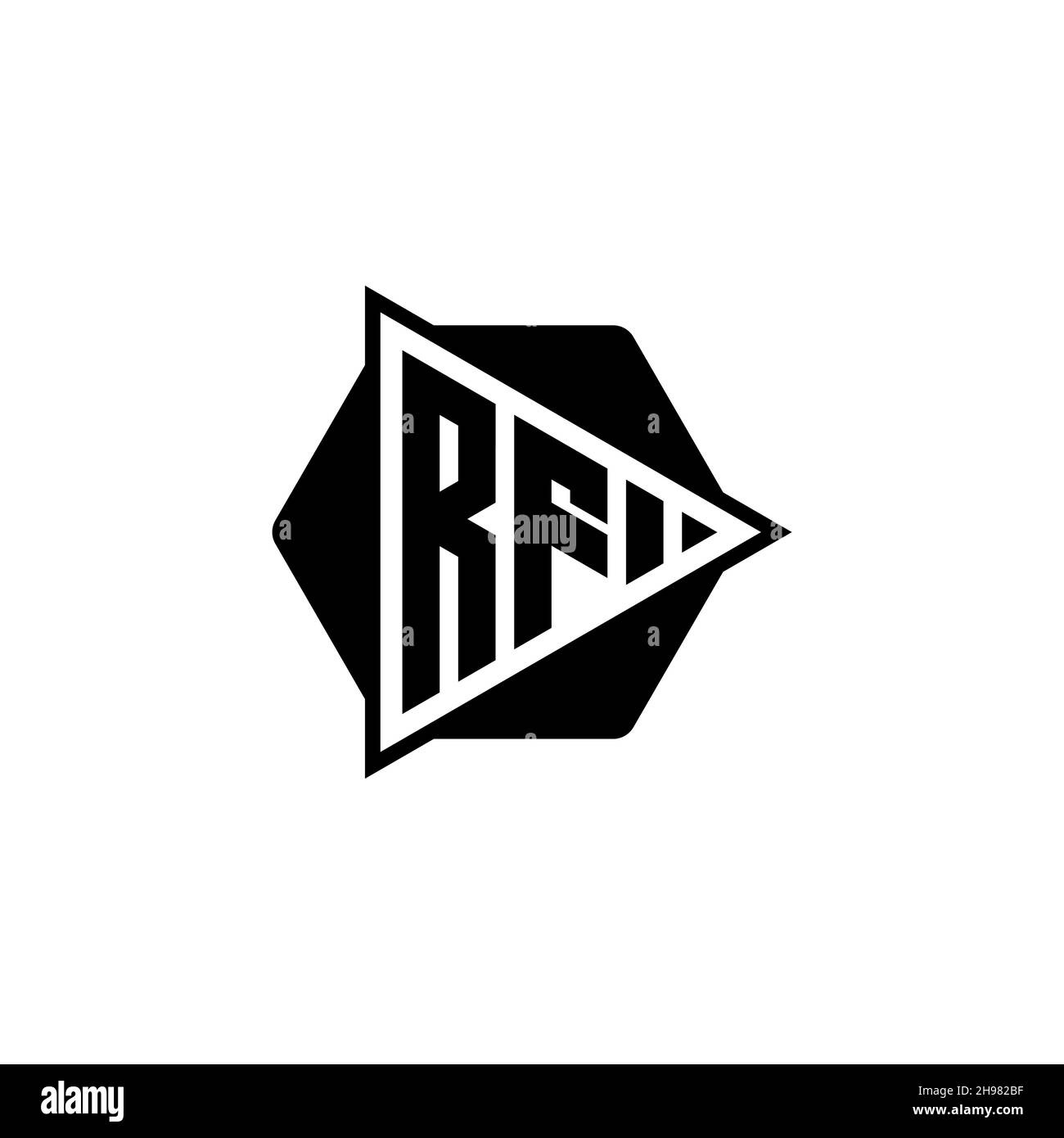 RF Monogram logo letter with triangle play button shape hexagonal rounded. Triangle circle monogram logo, triangle shield logo letter. Stock Vector