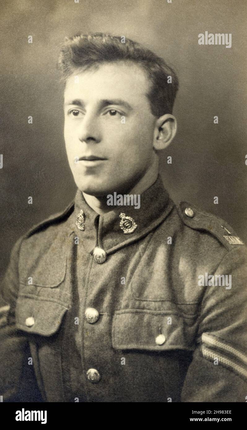 A First World War era portrait of a British army soldier, a Corporal in a Territorial Force unit of the Royal Army Medical Corps (RAMC). Stock Photo