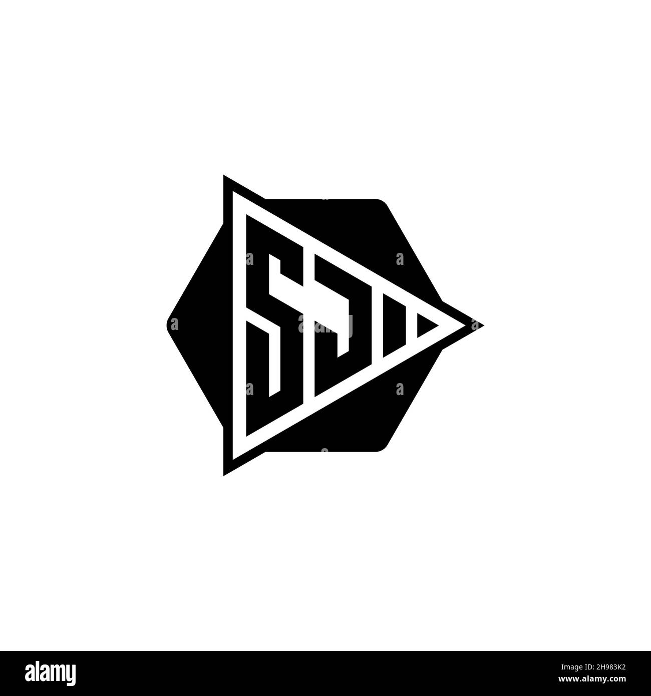 SJ Monogram logo letter with triangle play button shape hexagonal rounded. Triangle circle monogram logo, triangle shield logo letter. Stock Vector