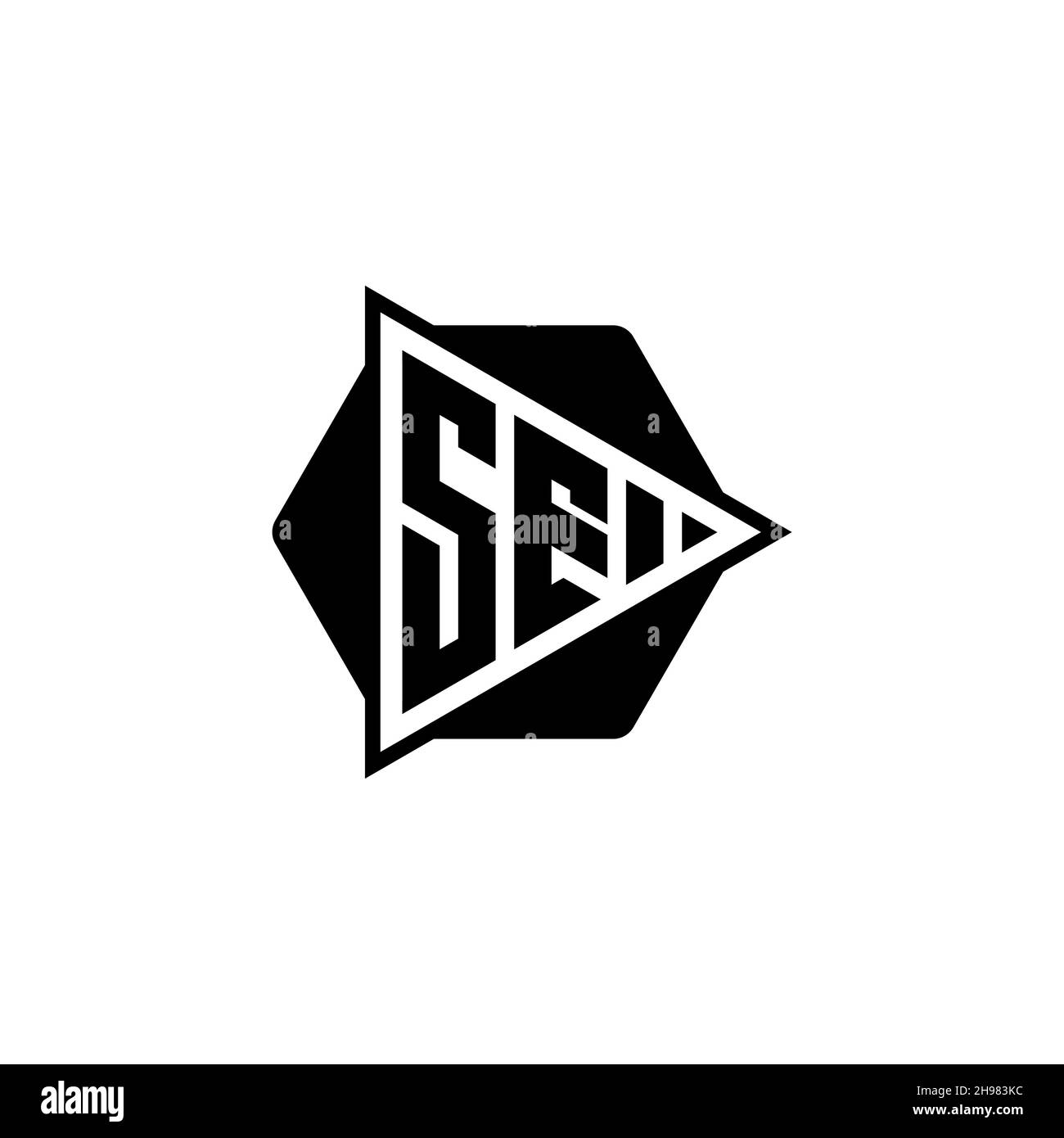 SE Monogram logo letter with triangle play button shape hexagonal rounded. Triangle circle monogram logo, triangle shield logo letter. Stock Vector