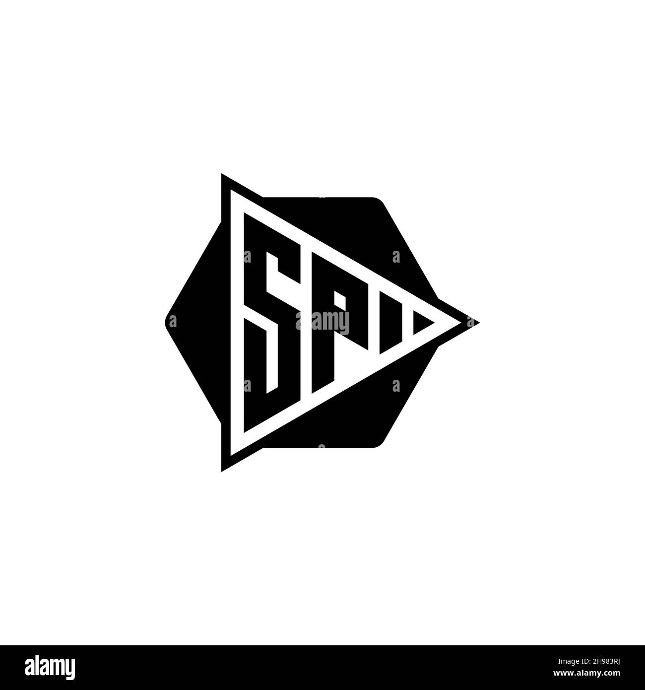 SP Monogram logo letter with triangle play button shape hexagonal rounded. Triangle circle monogram logo, triangle shield logo letter. Stock Vector