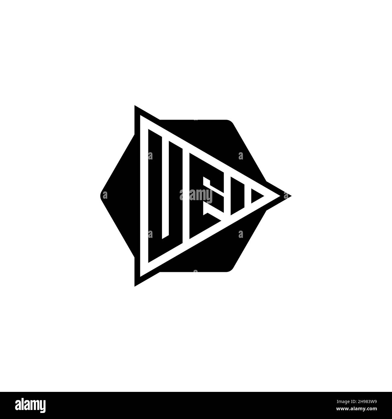 UE Monogram logo letter with triangle play button shape hexagonal rounded. Triangle circle monogram logo, triangle shield logo letter. Stock Vector