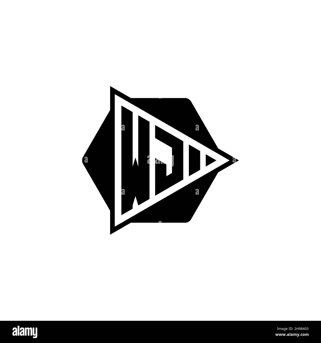 WJ Monogram logo letter with triangle play button shape hexagonal rounded. Triangle circle monogram logo, triangle shield logo letter. Stock Vector