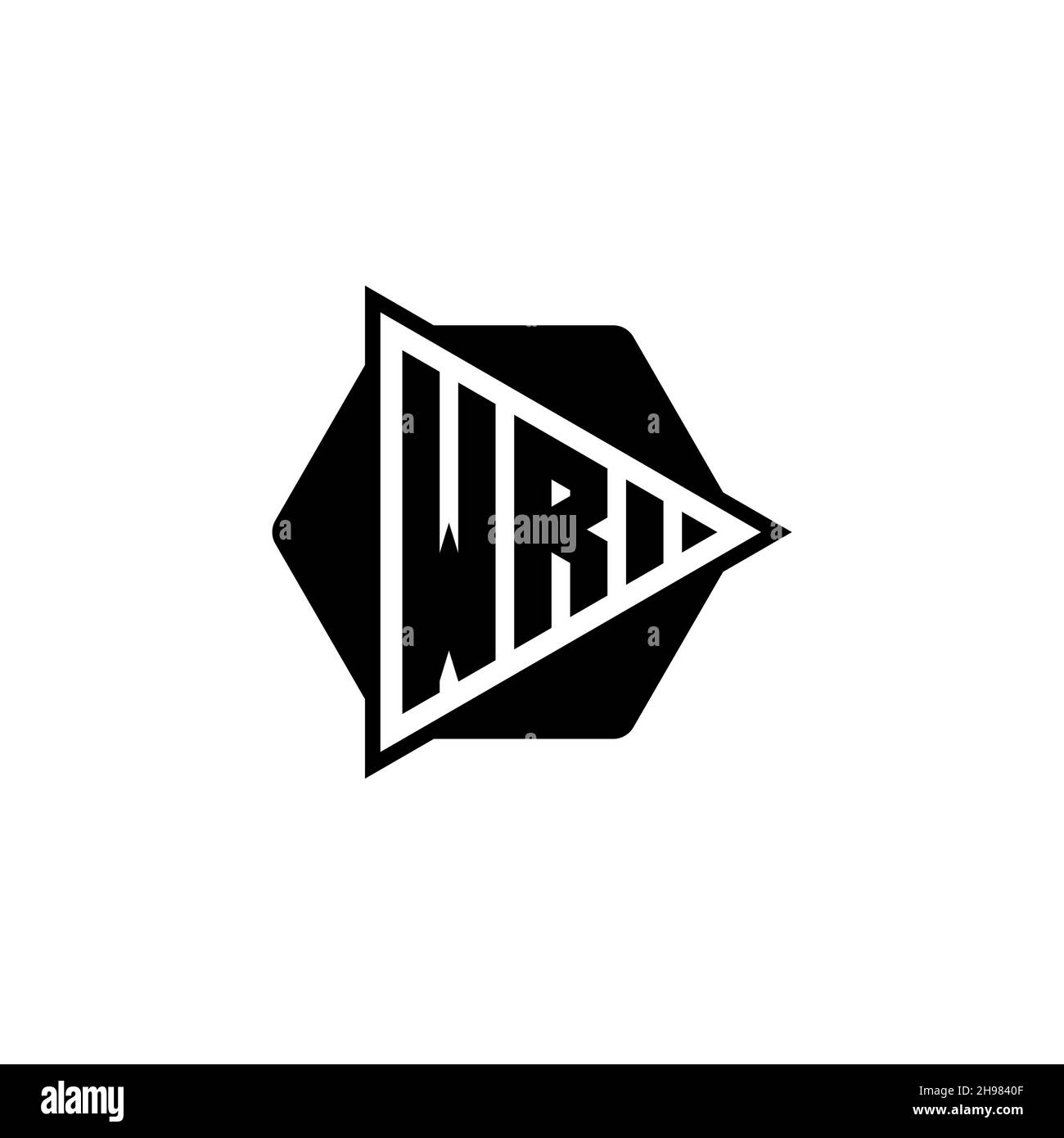 WR Monogram logo letter with triangle play button shape hexagonal rounded. Triangle circle monogram logo, triangle shield logo letter. Stock Vector