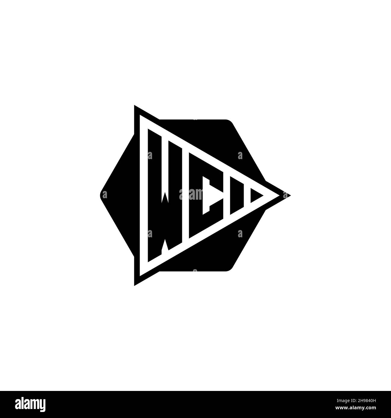 WC Monogram logo letter with triangle play button shape hexagonal rounded. Triangle circle monogram logo, triangle shield logo letter. Stock Vector