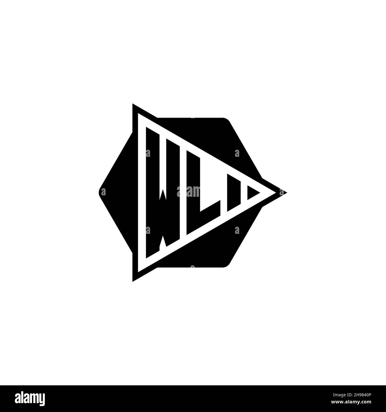 WL Monogram logo letter with triangle play button shape hexagonal rounded. Triangle circle monogram logo, triangle shield logo letter. Stock Vector